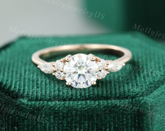 Moissanite engagement ring rose gold unique engagement ring women vintage Cluster Marquise Diamond/Moissanite Promise Anniversary gift