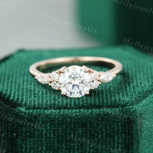 Moissanite engagement ring rose gold unique engagement ring women vintage Cluster Marquise Diamond/Moissanite Promise Anniversary gift