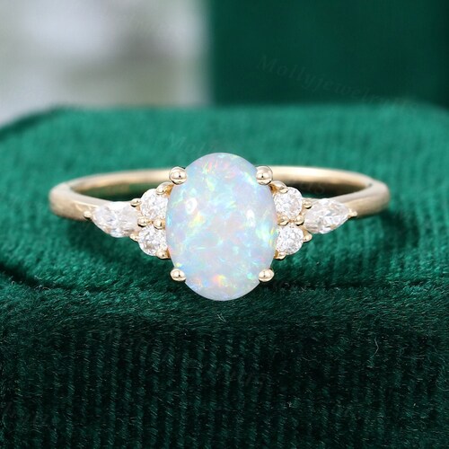 Oval Moonstone Engagement Ring Vintage Yellow Gold Unique - Etsy