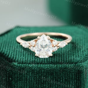 Pear shaped Moissanite engagement ring rose gold unique Cluster engagement ring women vintage Marquise Diamond/Moissanite Promise ring