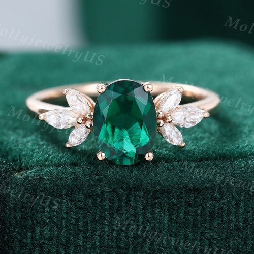 Emerald Cut Moissanite Engagement Ring Vintage White Gold - Etsy
