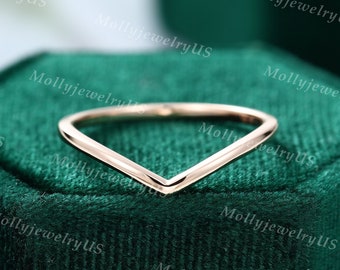 Minimalist Curved wedding band vintage simple rose gold wedding band women Unique Chevron Bridal promise ring Anniversary gift for her