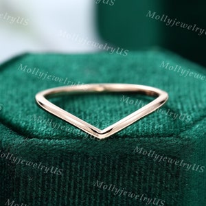 Minimalist Curved wedding band vintage simple rose gold wedding band women Unique Chevron Bridal promise ring Anniversary gift for her