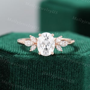 Oval Moissanite engagement ring vintage Unique Marquise cut Diamond Cluster ring Rose gold ring engagement ring Bridal ring Anniversary ring