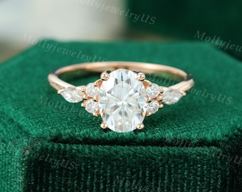 Oval Moissanite Verlobungsring Jahrgang einzigartig Cluster Rosegold Verlobungsring Frauen Marquise Diamant Hochzeit Brautjubiläum