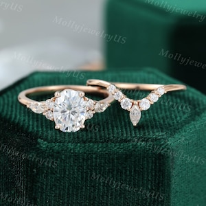 Oval Moissanite engagement ring set vintage unique rose gold engagement ring women Marquise Cluster ring diamond wedding Bridal Promise ring