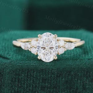 Oval cut Moissanite engagement ring vintage yellow gold Unique engagement ring woman Marquise diamond ring wedding Bridal Anniversary ring