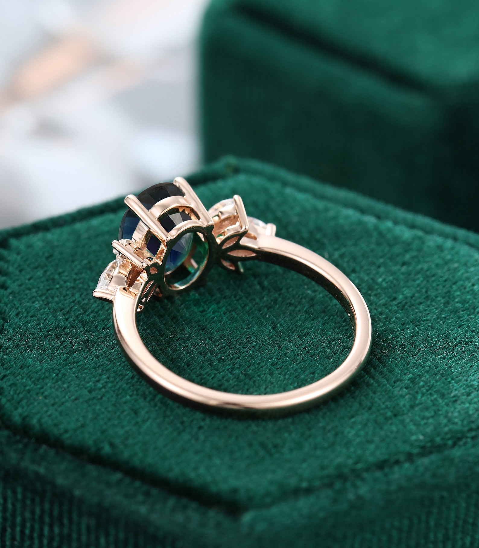 Oval Green Blue Sapphire Engagement Ring Vintage Unique - Etsy