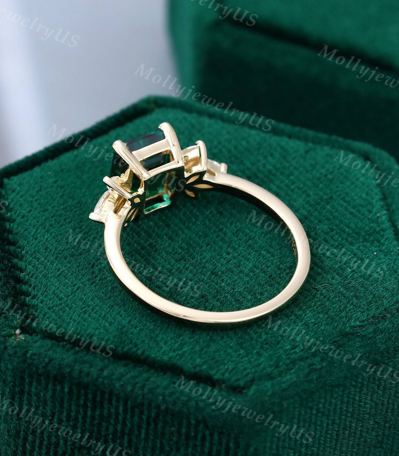 Lab Emerald Engagement Ring Vintage Unique Marquise Cut | Etsy