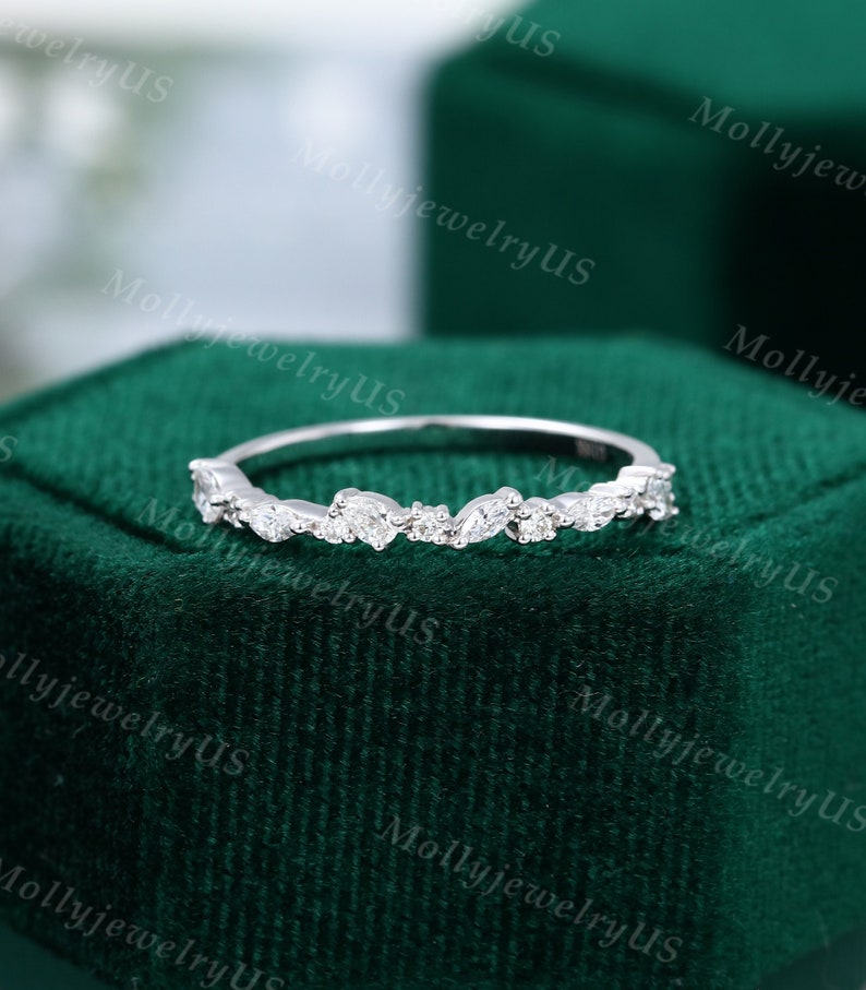 Vintage Wedding Band White Gold Unique Wedding Band Women Etsy