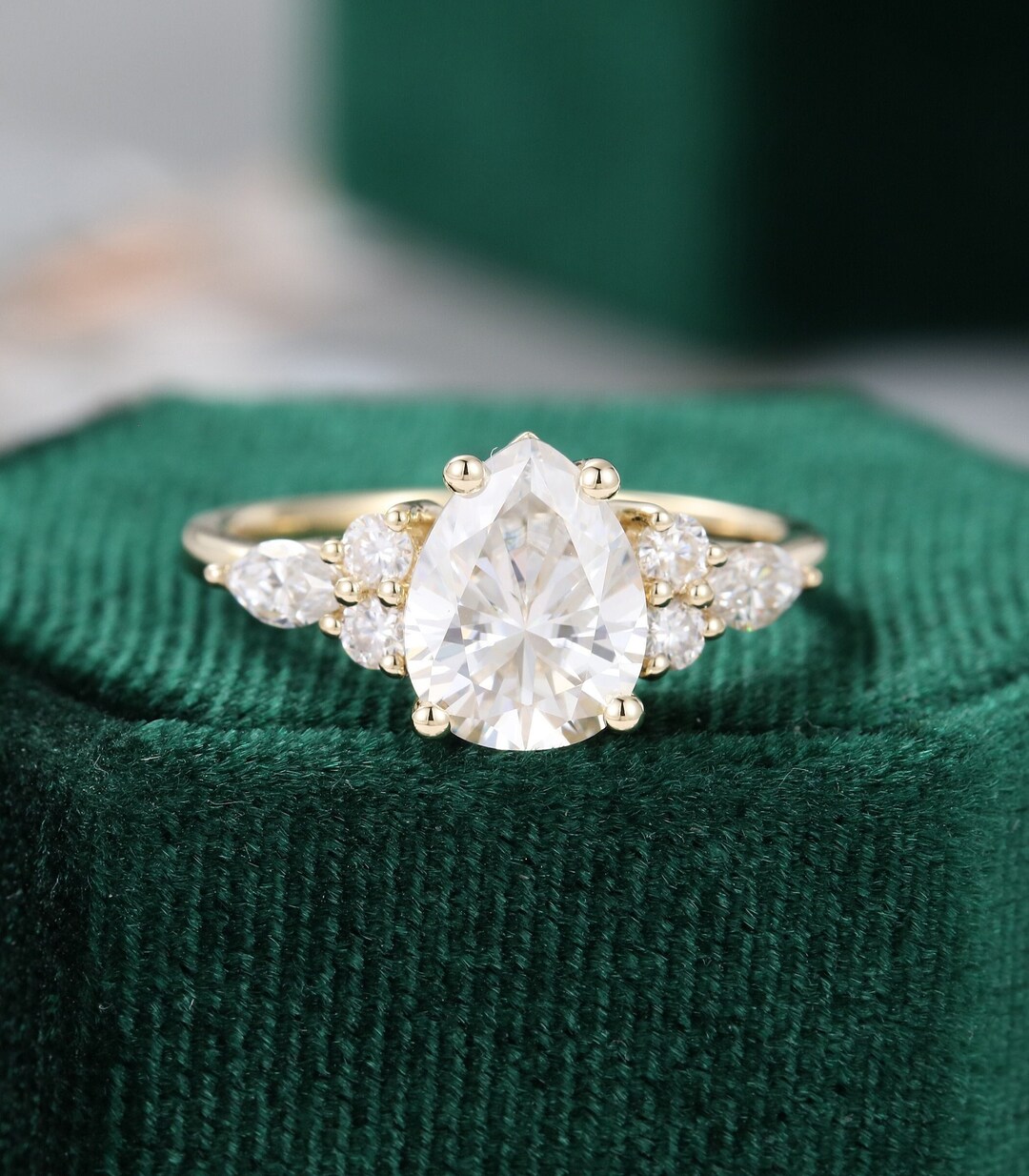 79mm Pear Shaped Moissanite Engagement Ring Vintage Unique - Etsy