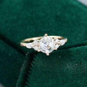 Hexagon Cut Moissanite Engagement Ring Rose Gold Vintage - Etsy