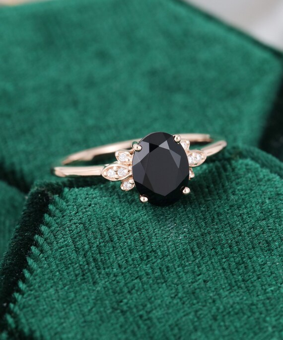 Oval Cut Black Onyx Engagement Ring Vintage Diamond Cluster | Etsy