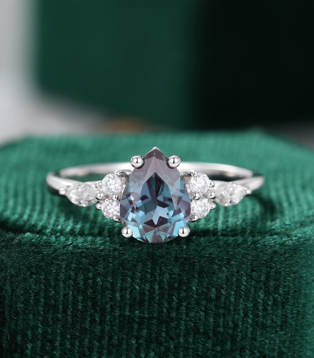 Alexandrite Engagement Ring White Gold Pear Shaped Unique - Etsy
