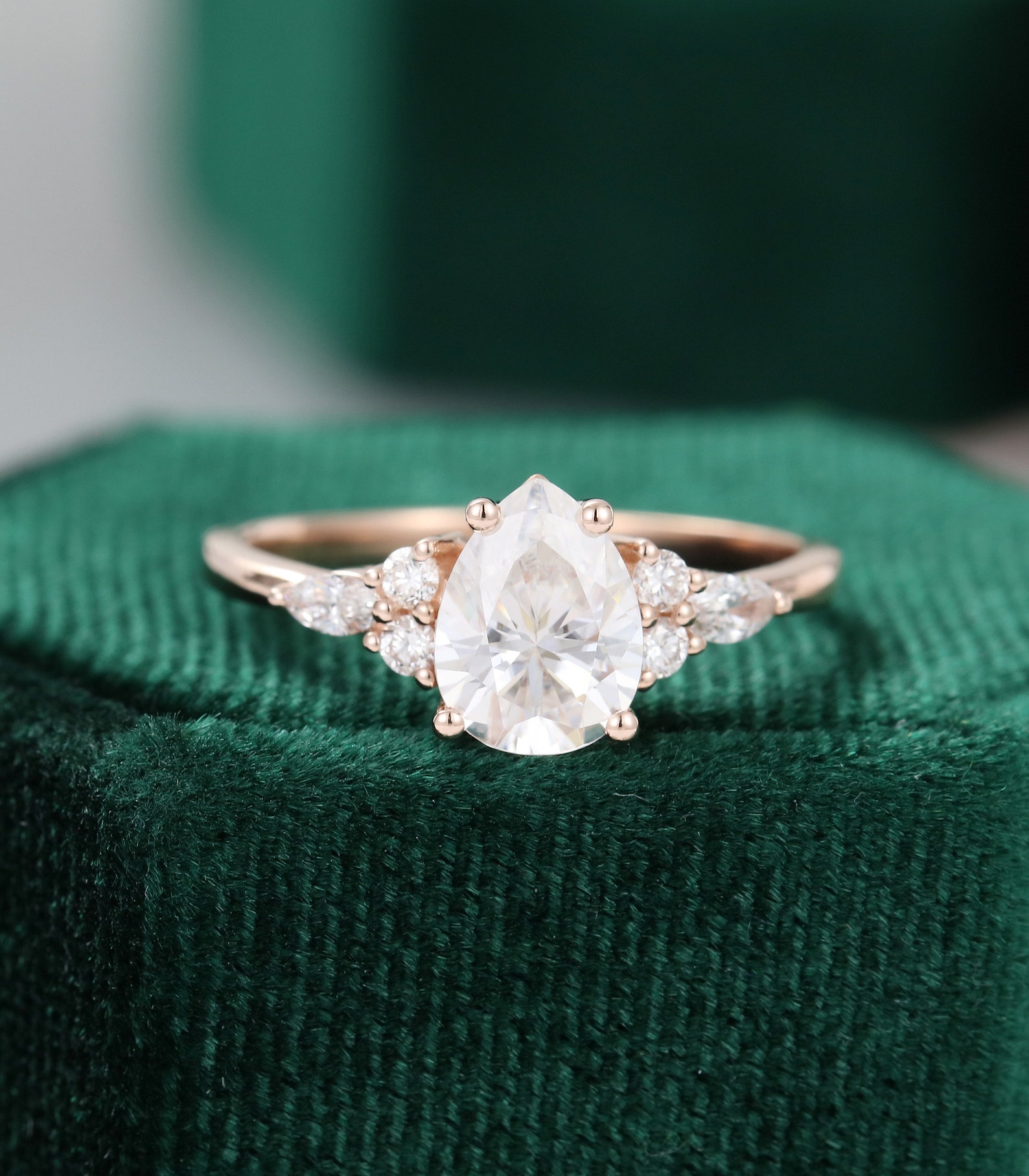 Pear shaped White sapphire engagement ring rose gold unique | Etsy