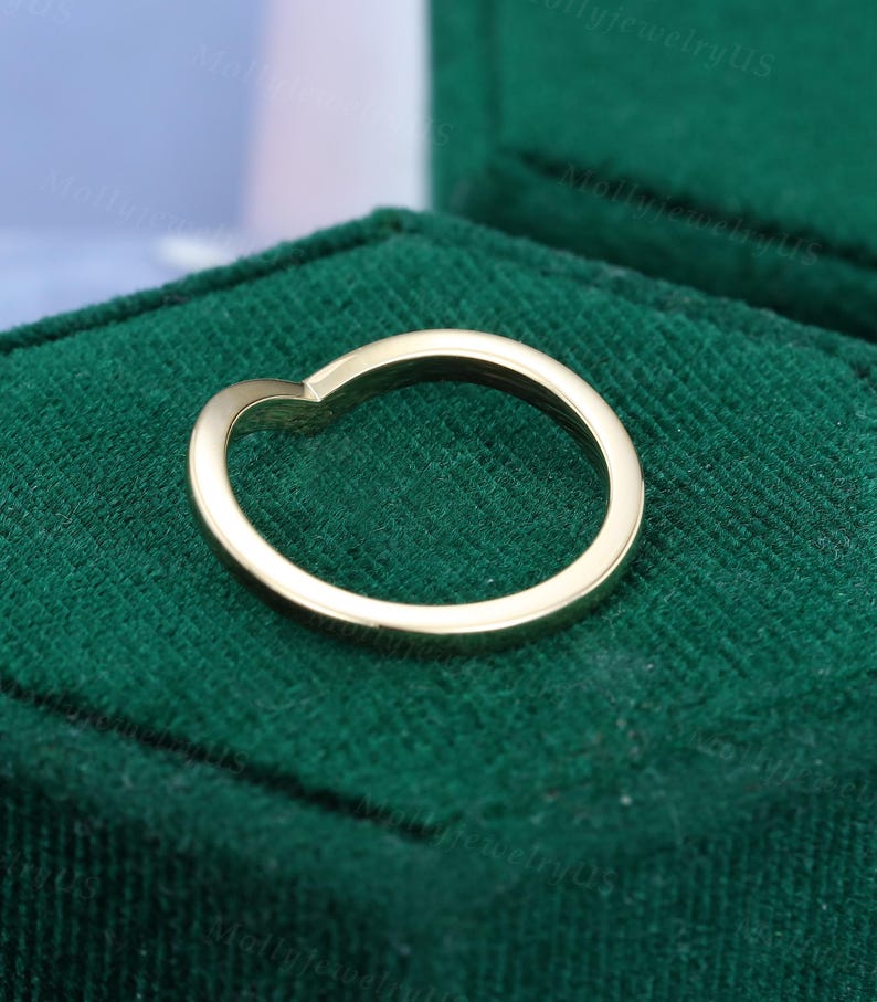 Minimalist Curved Wedding Band Vintage Solid Yellow Gold Wedding Band ...