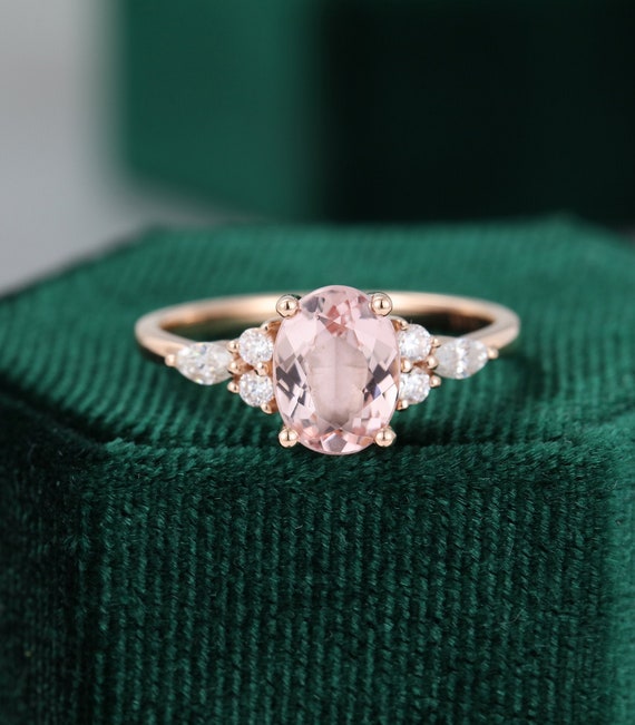 Oval Cut Morganite Engagement Ring Vintage Unique Marquise Cut | Etsy