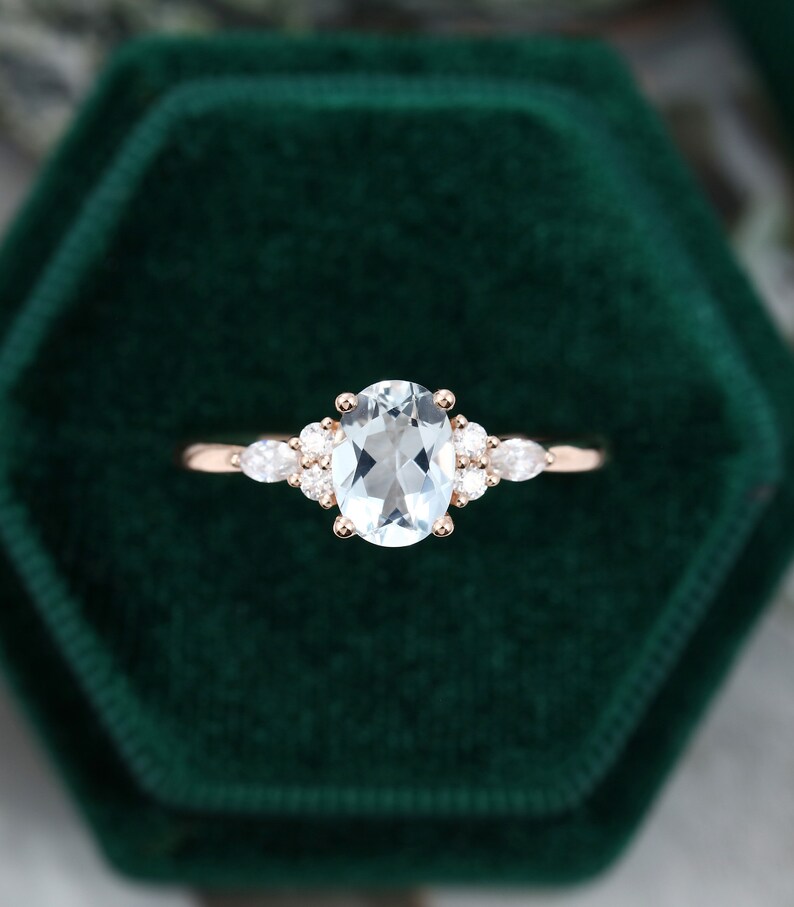 Oval Aquamarine engagement ring vintage Unique rose gold | Etsy