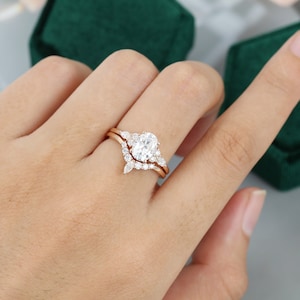 Oval Moissanite engagement ring set vintage unique rose gold engagement ring women Marquise Cluster ring diamond wedding Bridal Promise ring image 6