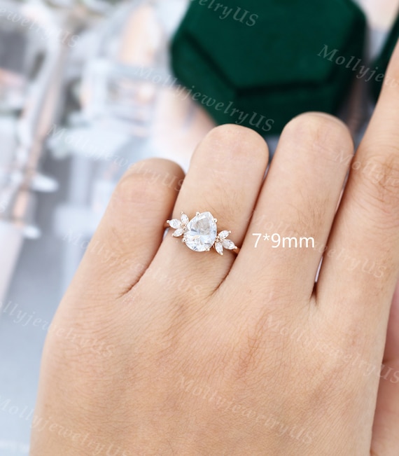 Pear Shaped Moissanite Engagement Ring Vintage Unique Marquise Cut