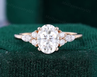 Anello di fidanzamento ovale con moissanite, anello nuziale vintage in oro rosa, anello nuziale con diamanti Marquise, anello da donna delicato, regalo di promessa, anello di matrimonio