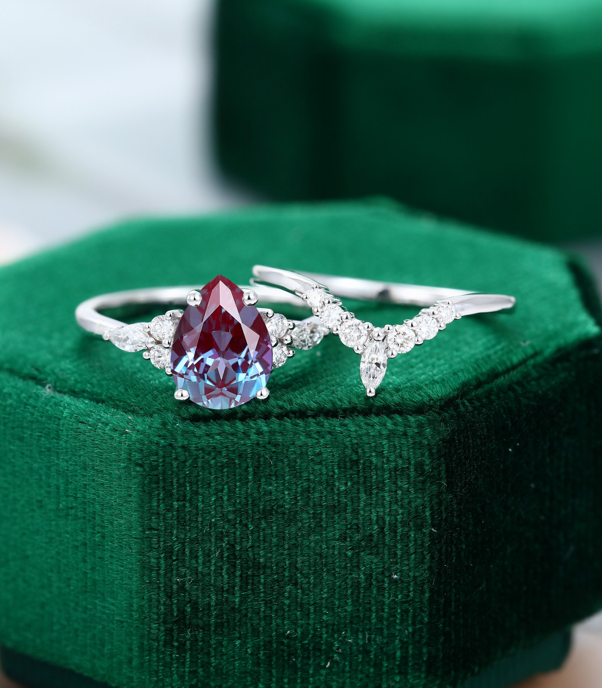 79mm Alexandrite engagement ring set vintage Marquise cut | Etsy