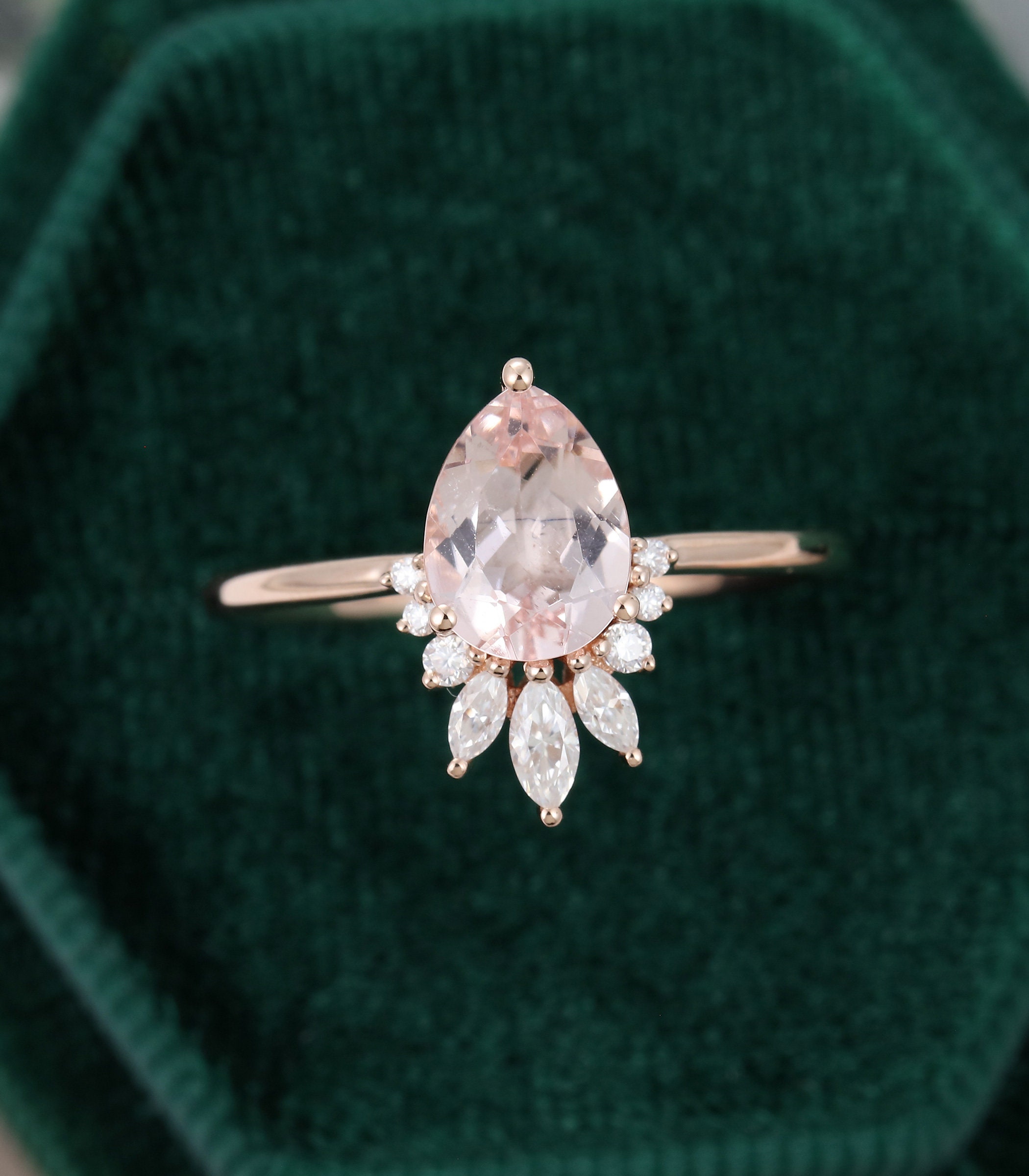Pear shaped Morganite engagement ring rose gold Unique | Etsy
