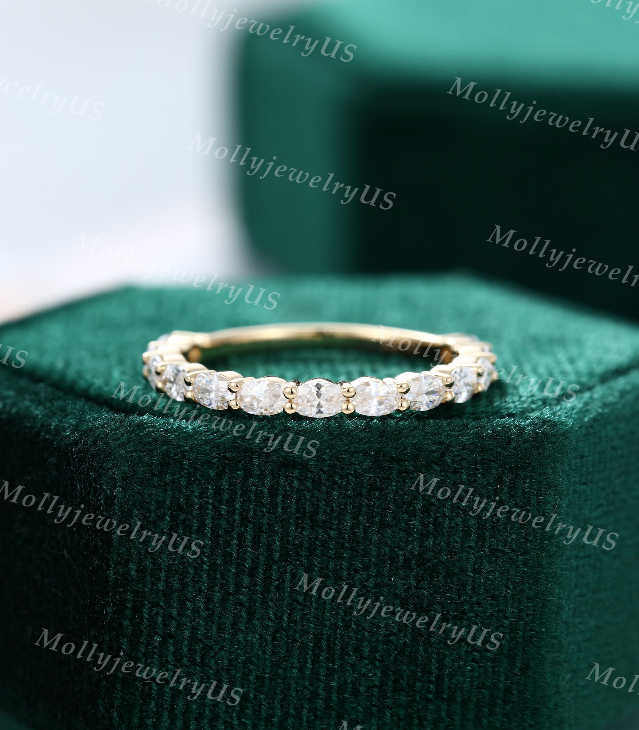 Oval Cut Moissanite Wedding Band Women Unique Yellow Gold Wedding Band ...