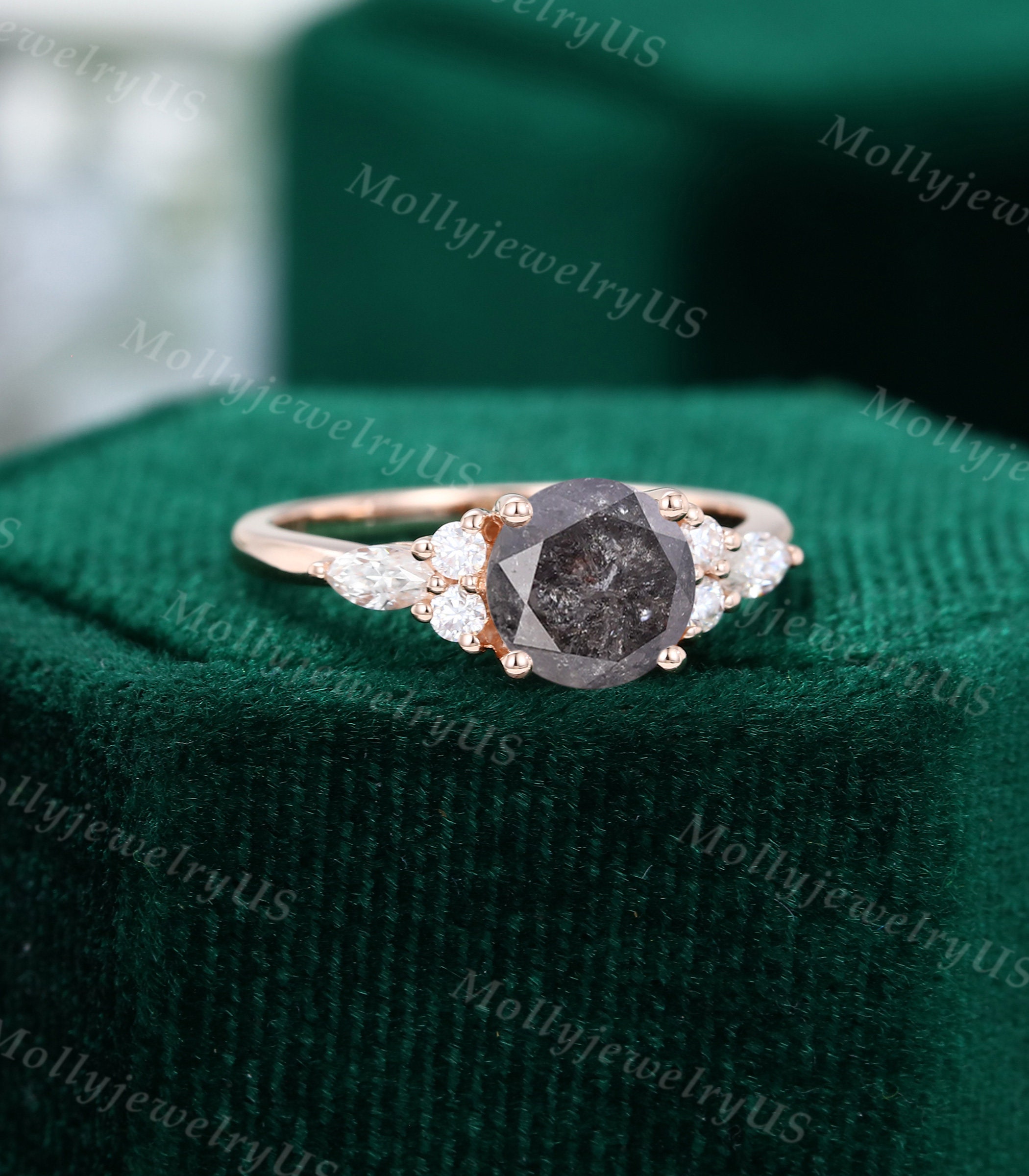 Vintage Salt and Pepper Diamond Engagement Ring Unique Rose Etsy