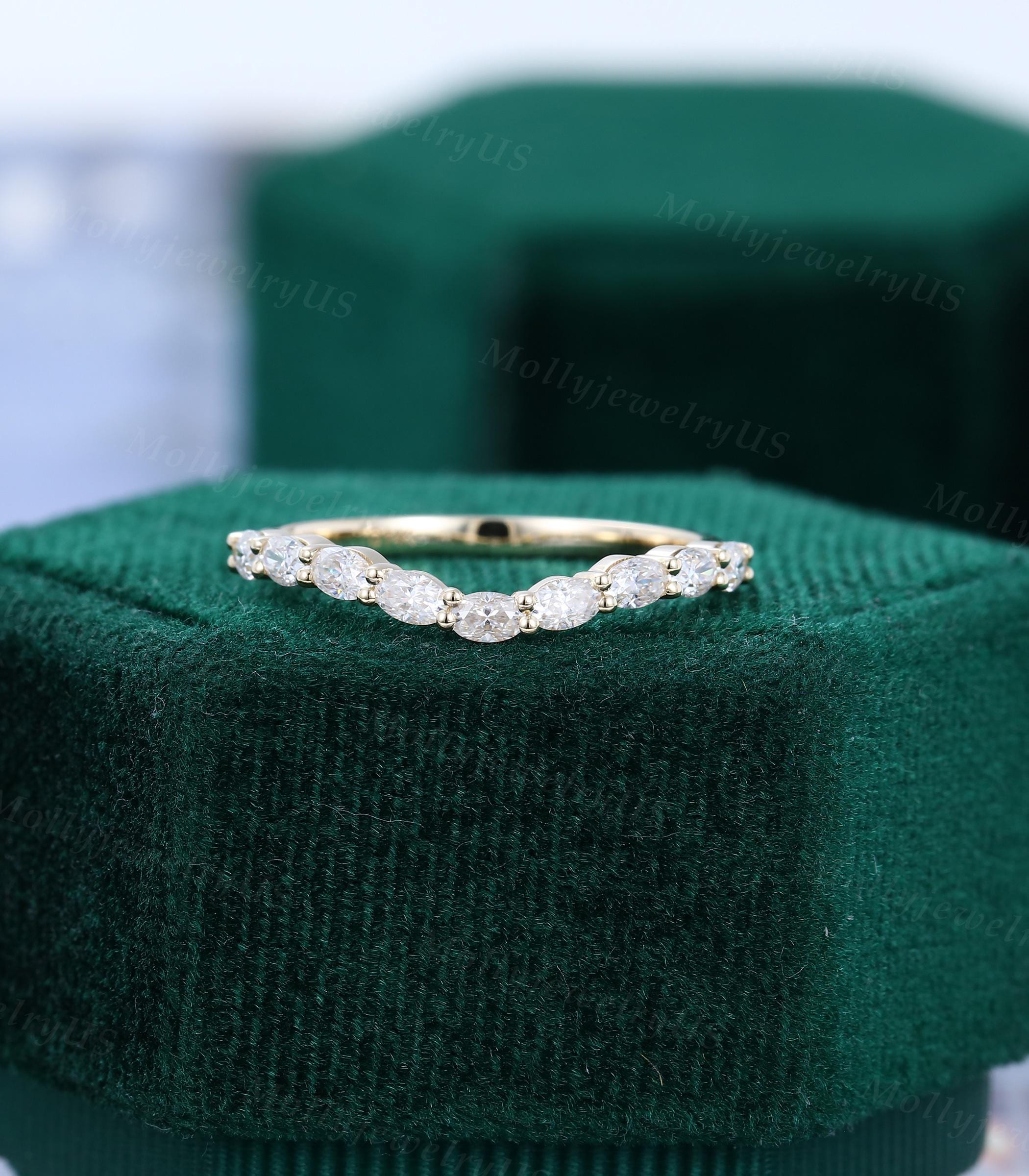 Oval Cut Moissanite Curved Wedding Band Women Unique Yellow Gold ...