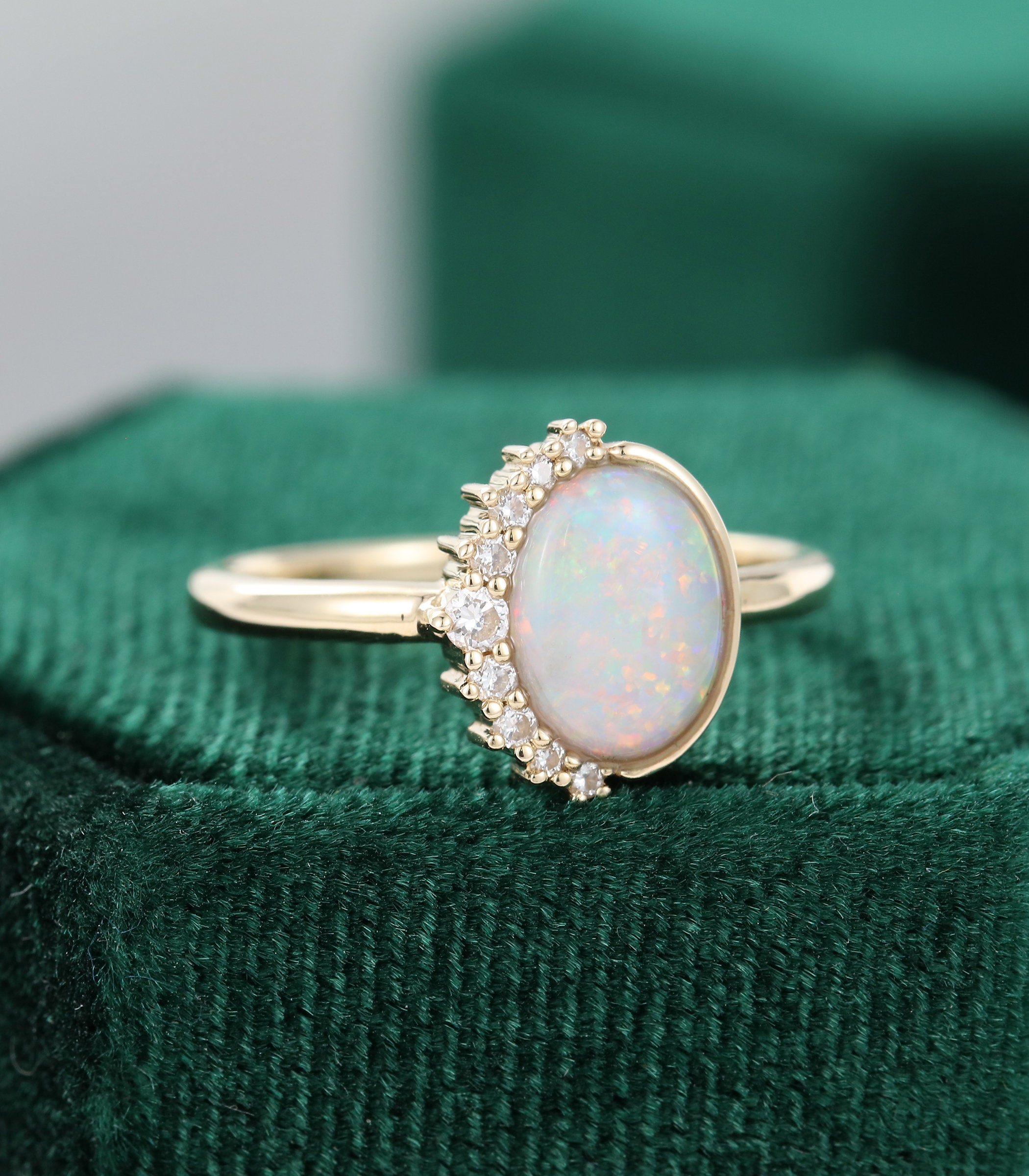 Oval cut Opal engagement ring vintage unique yellow gold | Etsy