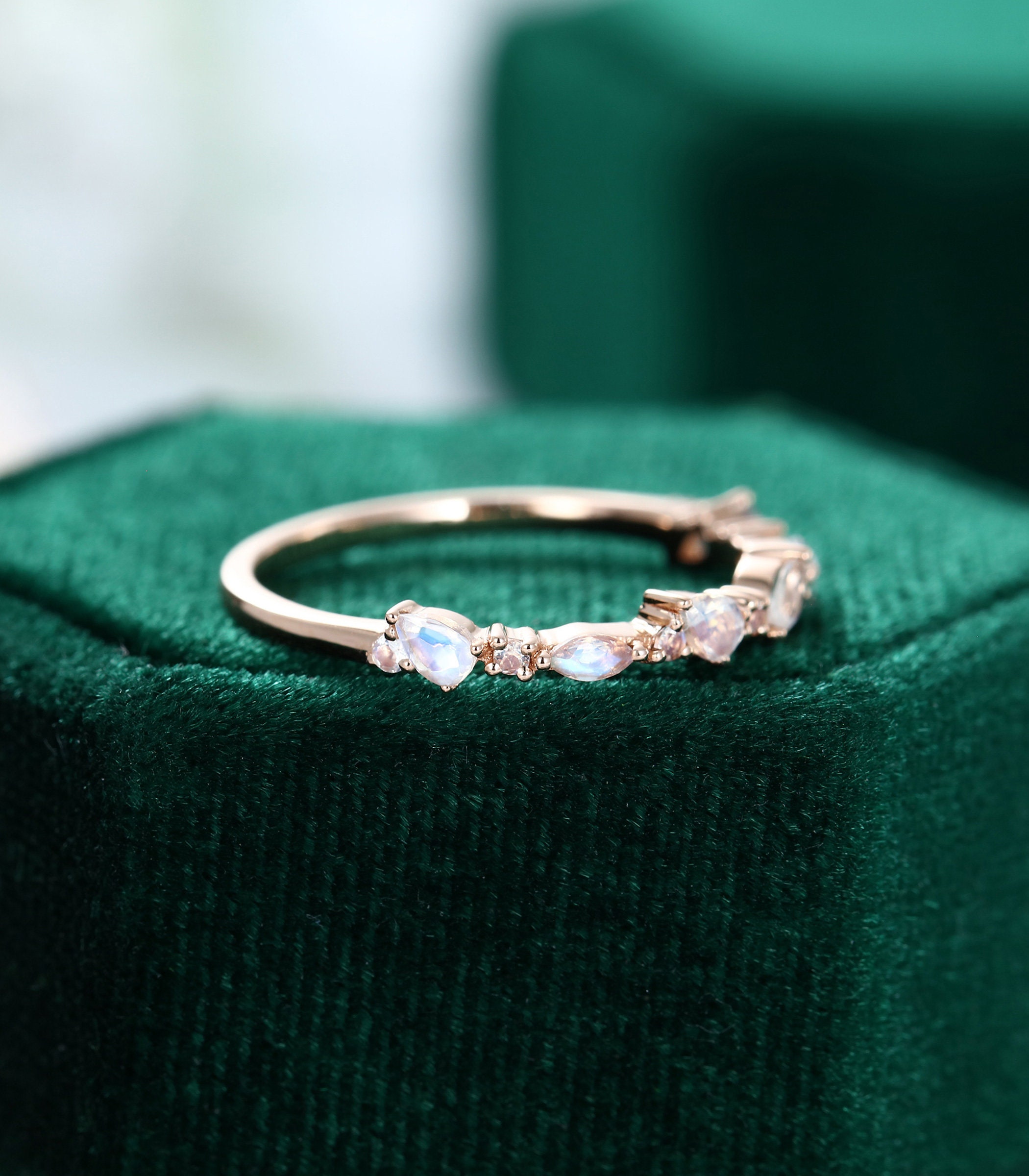 Moonstone wedding band Rose gold wedding band women Unique | Etsy Moonstone wedding band Rose gold wedding band women Unique | Etsy