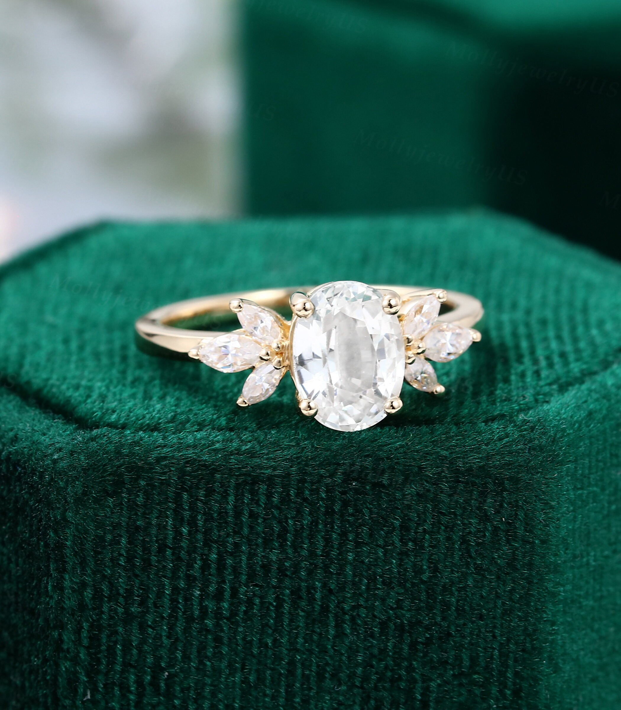 Oval Cut White Sapphire Engagement Ring Vintage Unique | Etsy UK
