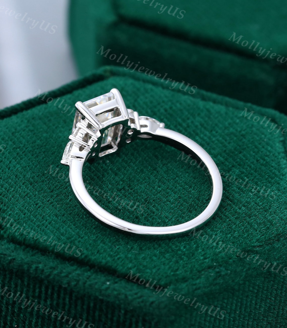 Emerald Cut Moissanite Engagement Ring Vintage White Gold - Etsy