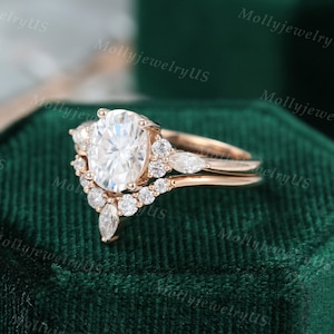 Oval Moissanite engagement ring set vintage unique rose gold engagement ring women Marquise Cluster ring diamond wedding Bridal Promise ring image 5