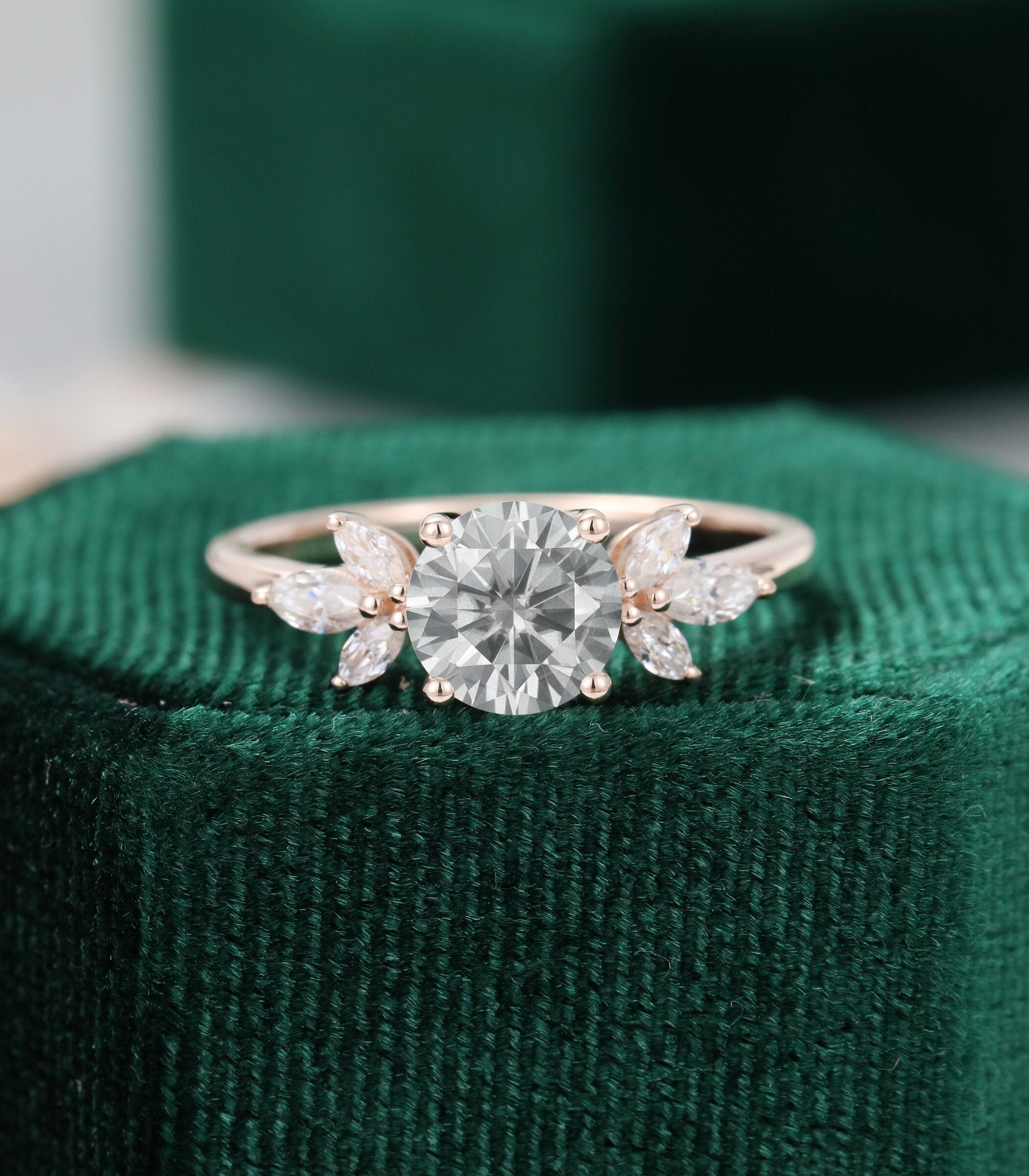 Gray Moissanite engagement ring Unique Marquise cut diamond | Etsy
