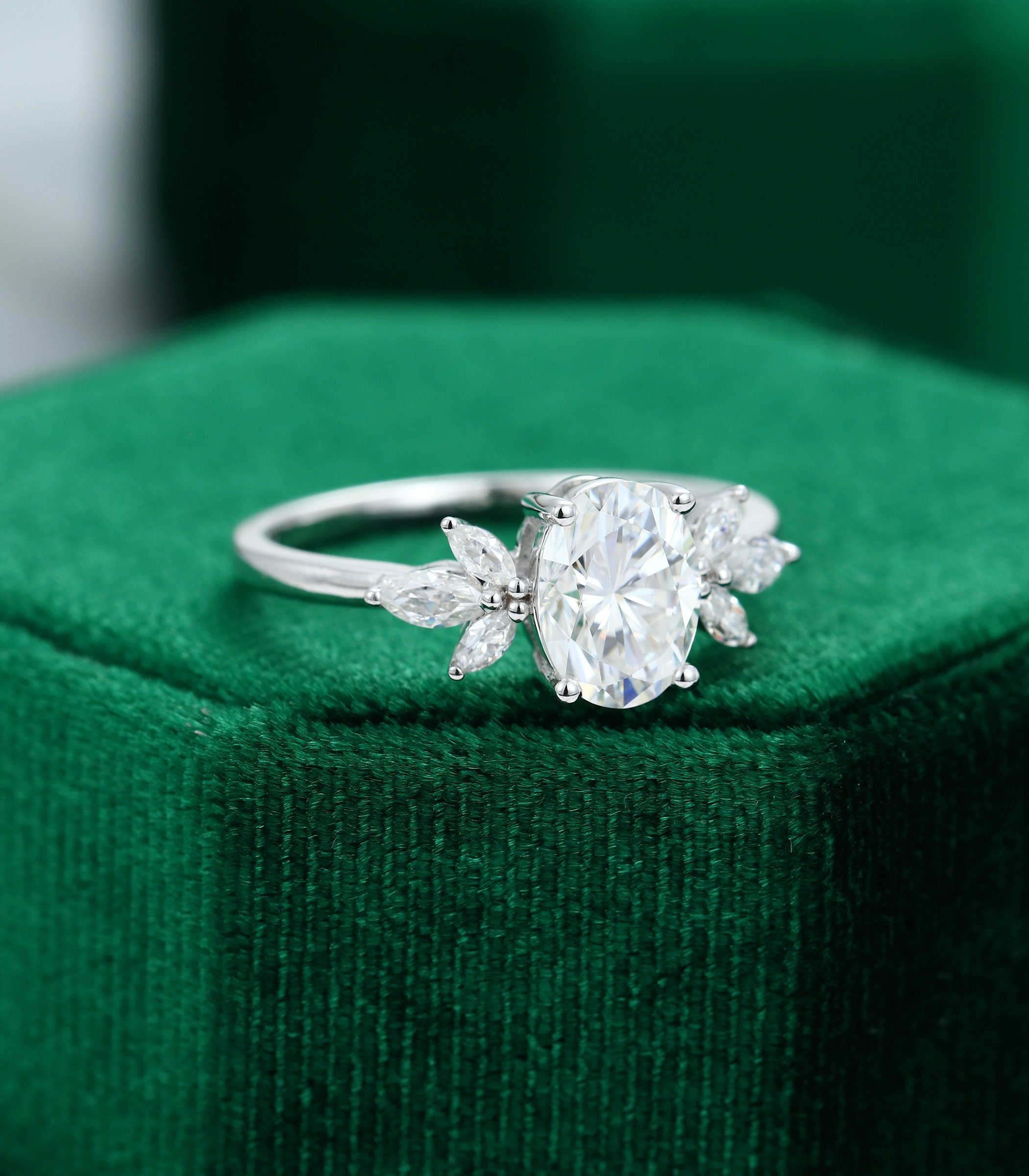 Oval Moissanite engagement ring vintage Unique Marquise cut | Etsy
