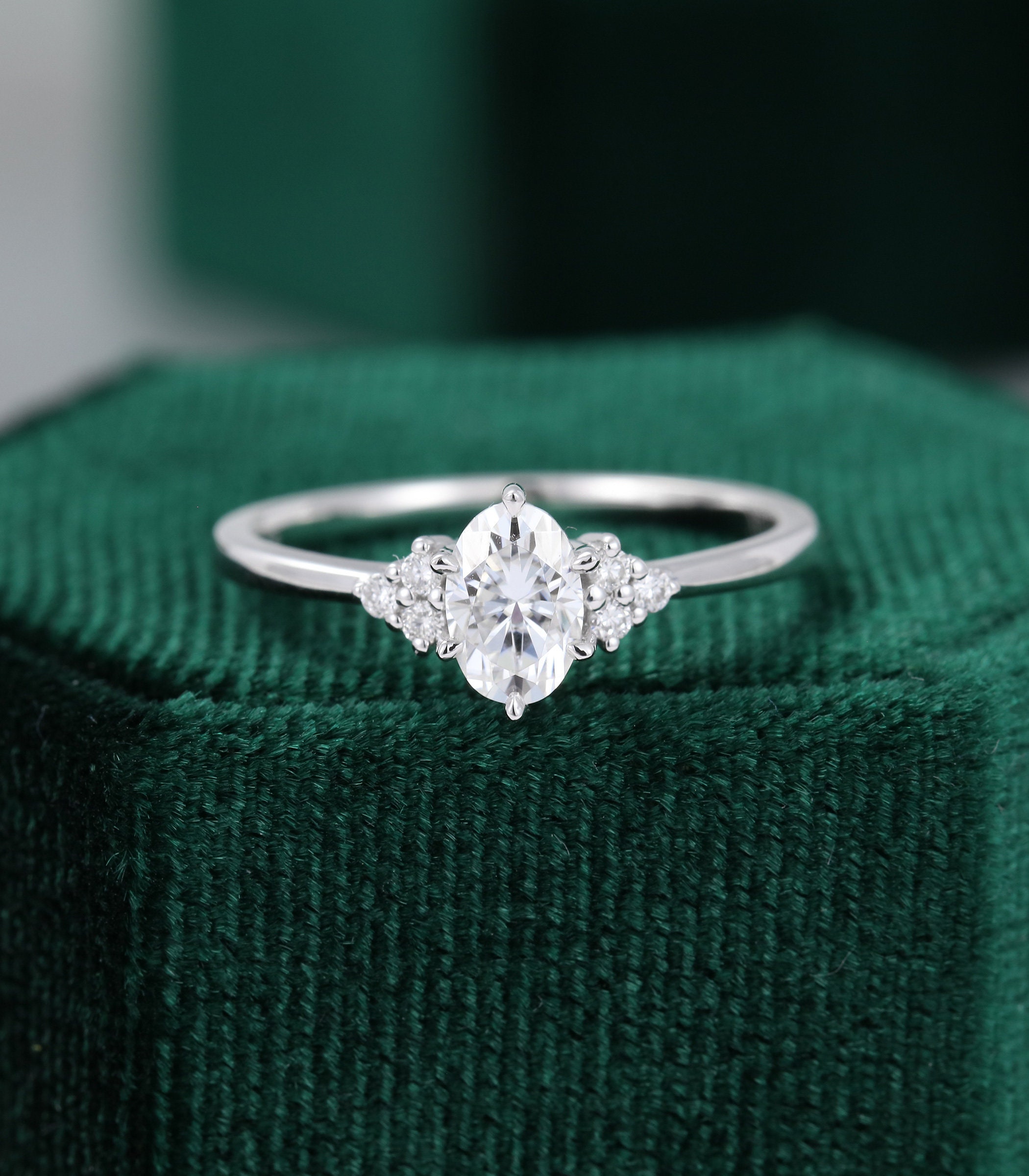 Oval cut Moissanite engagement ring white gold Diamond cluster | Etsy