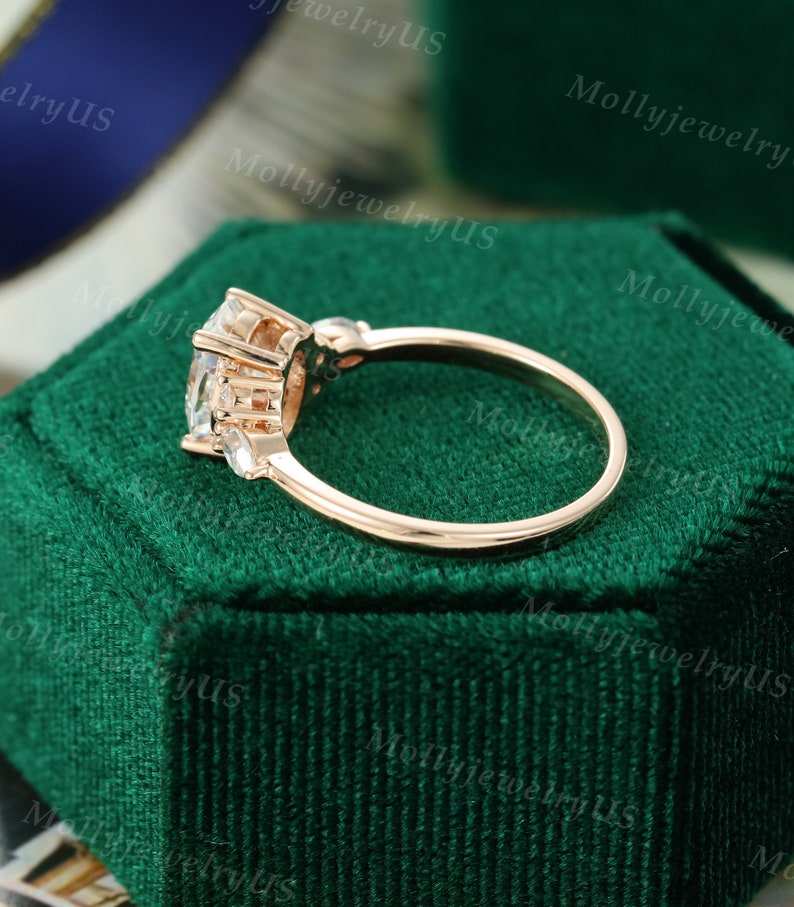 Oval Moissanite engagement ring vintage unique Cluster rose gold engagement ring women Marquise diamond wedding Bridal art deco Anniversary image 8