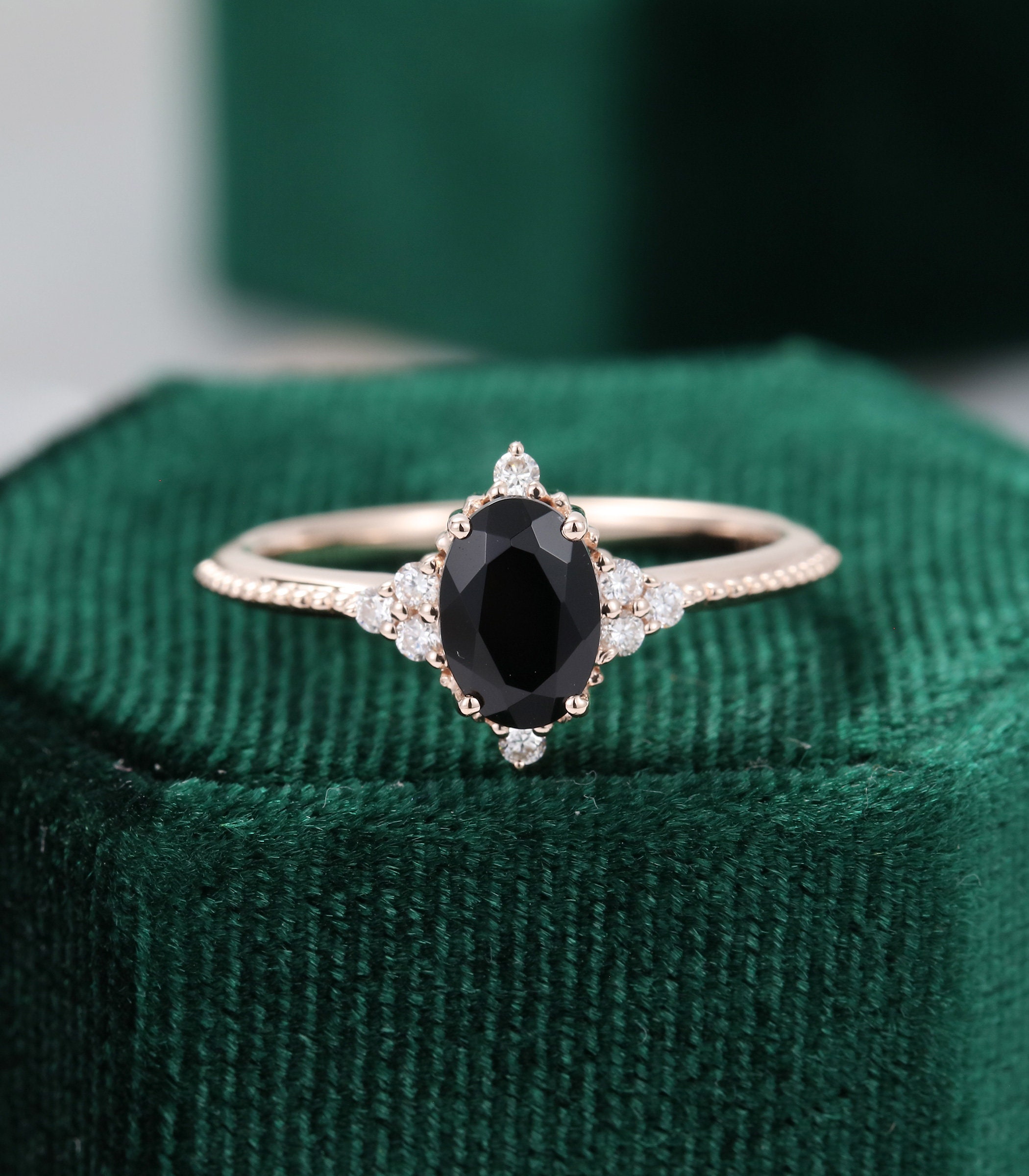 Oval Cut Black Onyx Engagement Ring Vintage Unique Rose Gold - Etsy