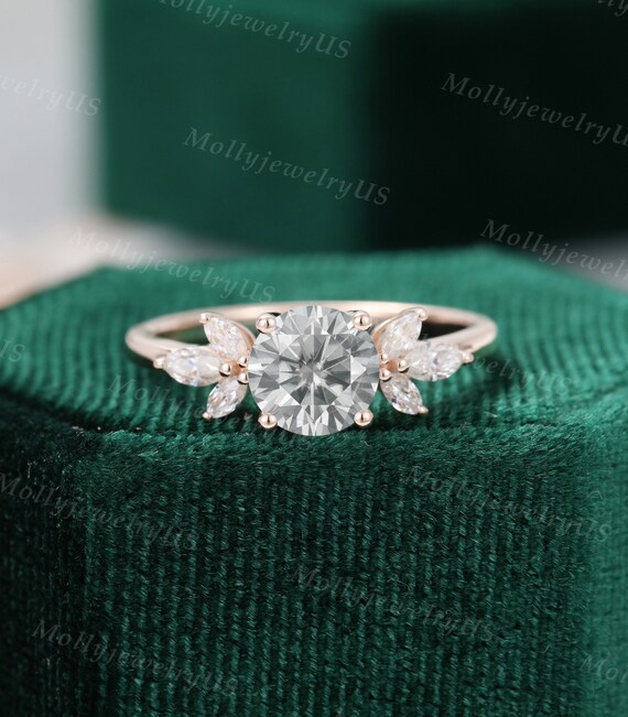 Gray Moissanite Engagement Ring Unique Marquise Cut Diamond