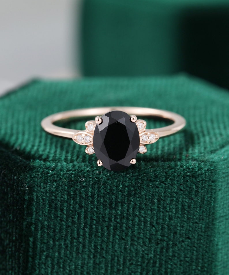Oval Cut Black Onyx Engagement Ring Vintage Diamond Cluster | Etsy