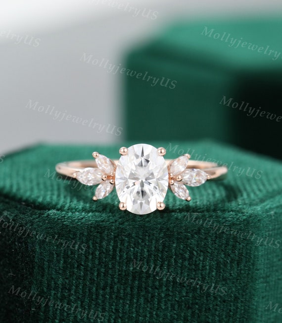 Yellow Gold Marquise Cut Moissanite Engagement Ring Set - MollyJewelryUS