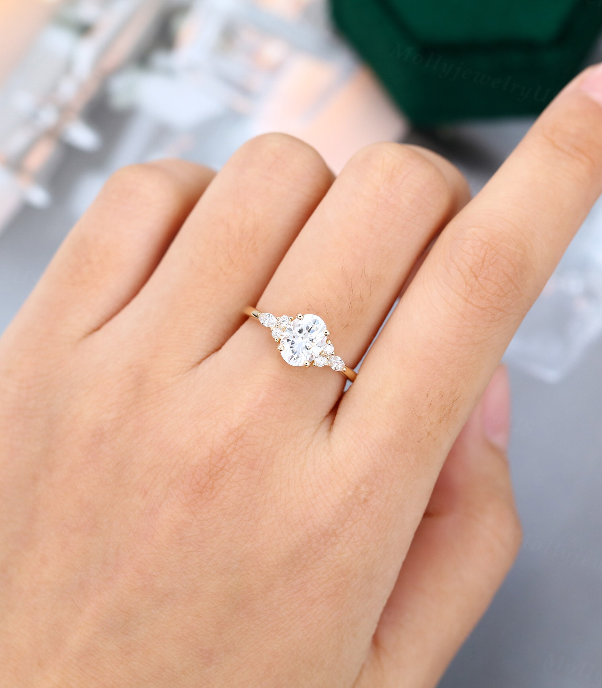 Vintage rose gold shop moissanite engagement ring