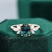 Oval Green Blue Sapphire Engagement Ring vintage Unique Marquise cut diamond Cluster ring Rose gold ring Bridal ring Anniversary gift