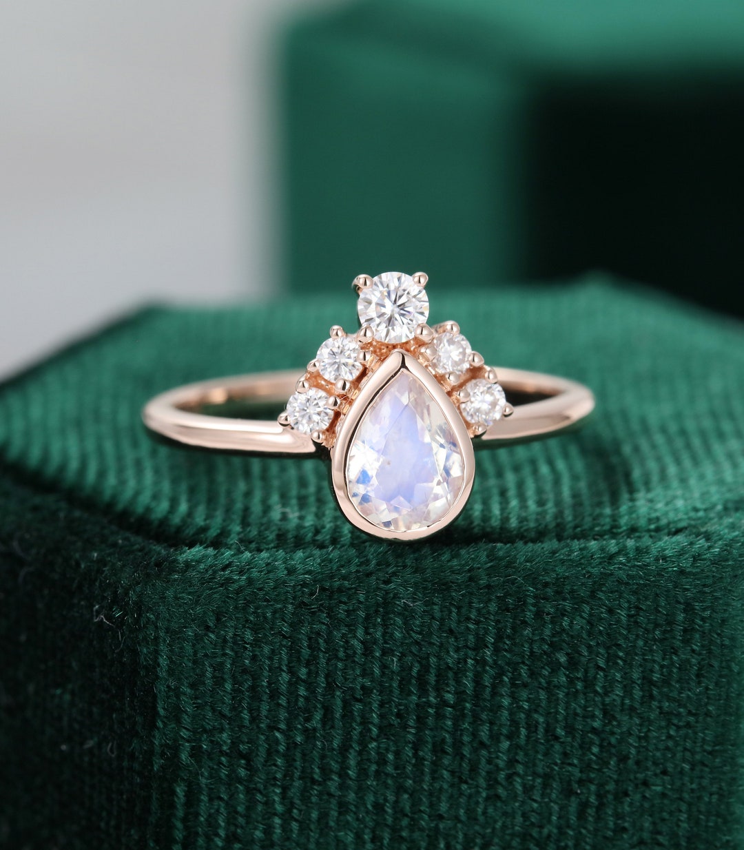 Pear Shaped Moonstone Engagement Ring Vintage Unique Rose Gold - Etsy