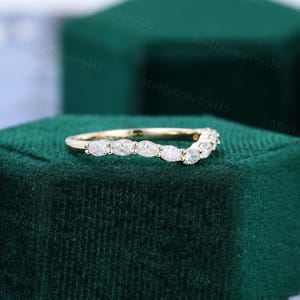 Oval Cut Moissanite Curved Wedding Band Women Unique Yellow Gold ...