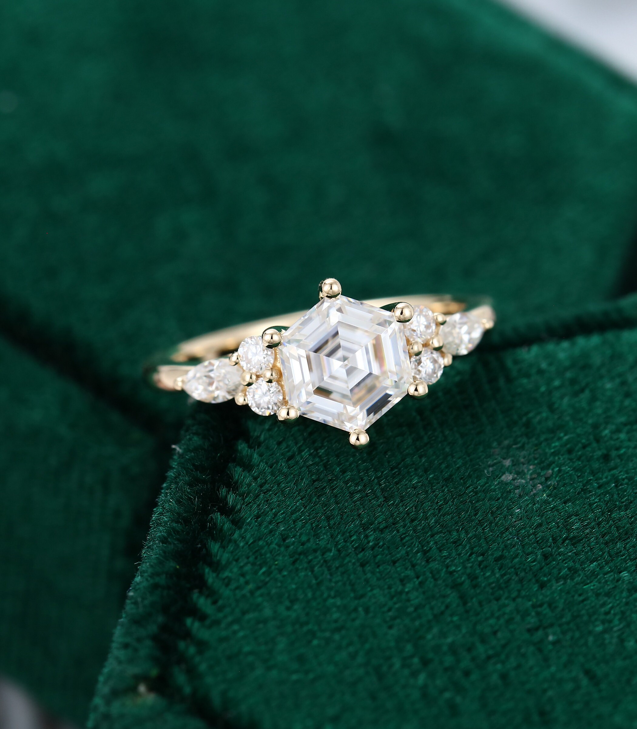 Hexagon cut Moissanite engagement ring yellow gold vintage | Etsy