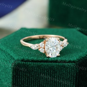 Oval Moissanite Engagement Ring Vintage Unique Cluster Rose Gold ...