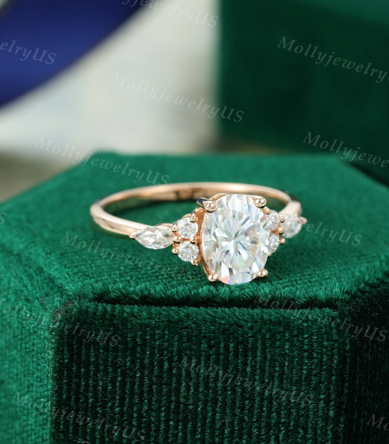 Anillo de compromiso ovalado Moissanite vintage único Cluster anillo de compromiso de oro rosa mujeres Marquise diamante boda nupcial art deco Aniversario imagen 7